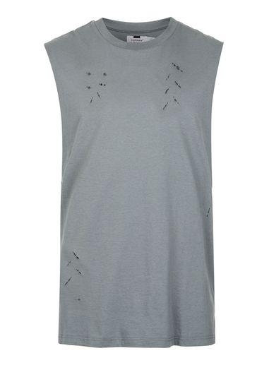 Topman Mens Green Khaki Ripped Oversized Tank Top