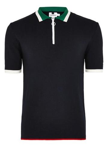 Topman Mens Blue Navy Zip Polo