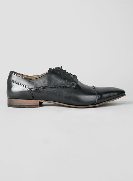 Topman Mens Black Leather Toecap Derby Shoes