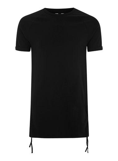 Topman Mens Grey Black Side Tie Muscle Longline T-shirt