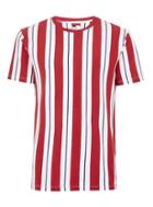 Topman Mens Red And White Pique Stripe T-shirt