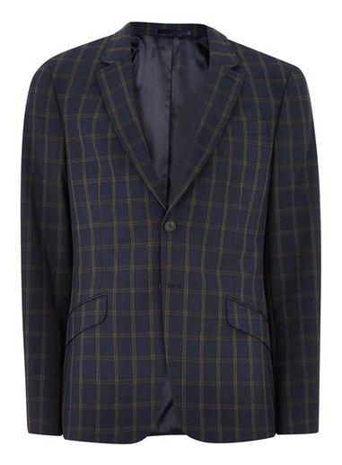 Topman Mens Blue Navy And Brown Check Muscle Fit Suit Jacket