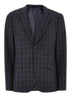 Topman Mens Blue Navy And Brown Check Muscle Fit Suit Jacket