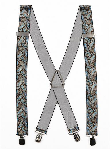 Topman Mens Black And Blue Paisley Suspenders