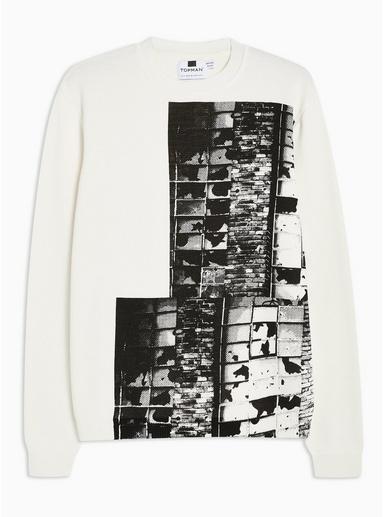 Topman Mens Cream Printed Knitted Sweatshirt