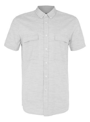 Topman Mens Grey Twill Short Sleeve Casual Shirt
