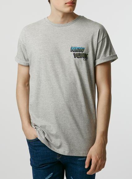 Topman Mens Grey Greetings Print T-shirt