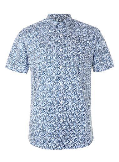 Topman Mens Blue And White Jigsaw Print Casual Shirt