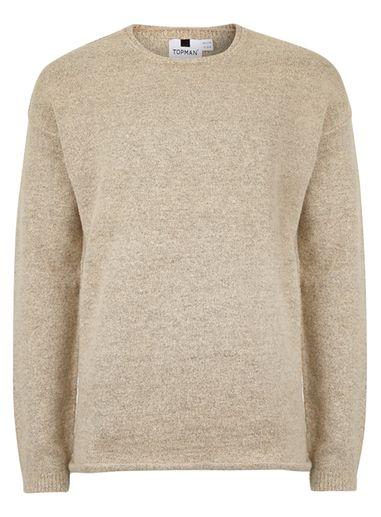 Topman Mens Stone Felted Split Hem Sweater