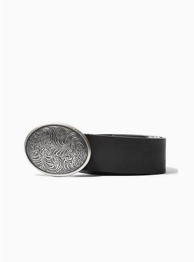 Topman Mens Black Pu Belt With Round Plate