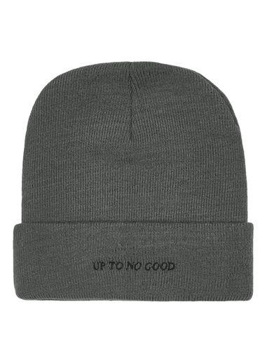 Topman Mens Khaki Gray 'up To No Good' Embroidered Beanie