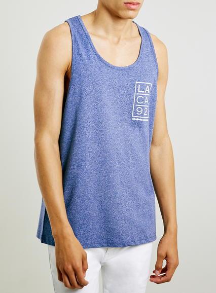 Topman Mens Blue La Print Slim Fit Tank