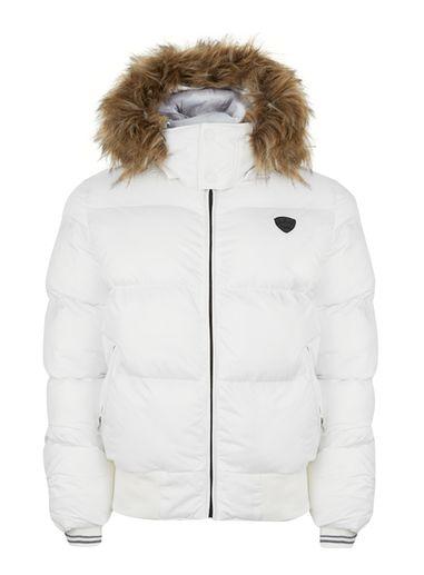Topman Mens Schott White Faux Fur Collar Puffer Jacket