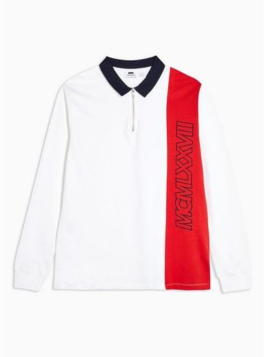 Topman Mens White Roman Numeral Rugby Top