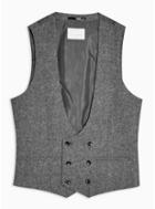 Topman Mens Grey Heritage Gray Skinny Fit Double Breasted Suit Waistcoat