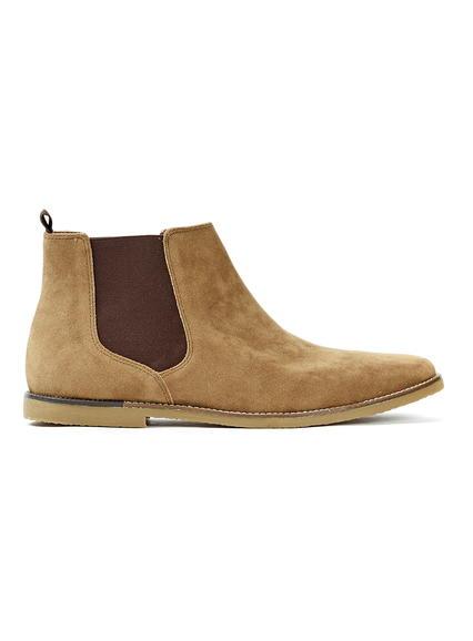 Topman Mens Brown Beige Faux Suede Chelsea Boots