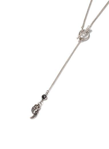 Topman Mens Black Silver Look Feather Pendant Necklace*