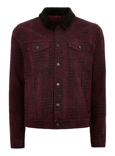 Topman Mens Faux Fur Collar Purple Printed Jacket