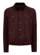 Topman Mens Faux Fur Collar Purple Printed Jacket