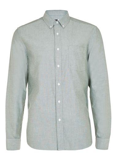 Topman Mens Green And White Oxford Long Sleeve Casual Shirt