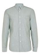 Topman Mens Green And White Oxford Long Sleeve Casual Shirt