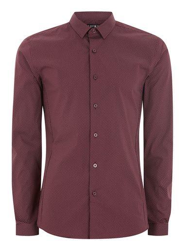 Topman Mens Red Burgundy Polka Dot Shirt