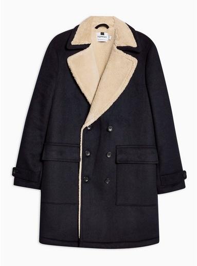 Topman Mens Navy Borg Lined Double Breasted Jacket