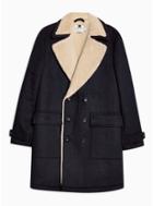 Topman Mens Navy Borg Lined Double Breasted Jacket