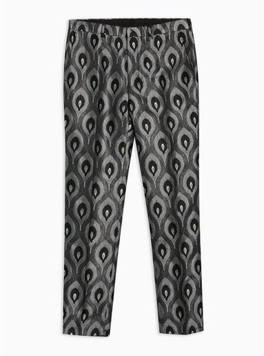 Topman Mens Silver Peacock Jacquard Skinny Fit Suit Trousers