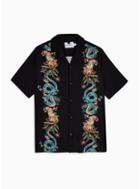 Topman Mens Black Snake And Tiger Yin And Yang Revere Shirt
