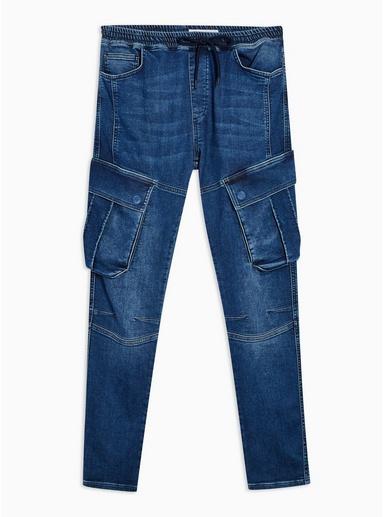 Topman Mens Blue Mid Wash Cargo Jogger Denim