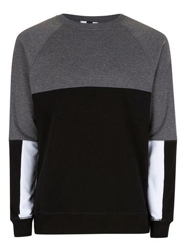 Topman Mens Black Mesh Panelled Sweatshirt