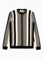 Topman Mens Brown Camel And Black Vertical Stripe Sweater