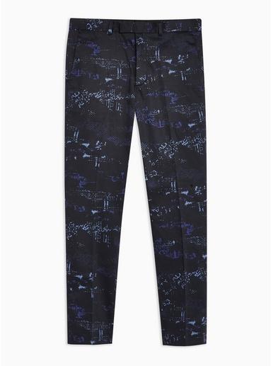 Topman Mens Blue Navy Digi Print Skinny Pants