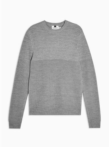 Topman Mens Grey Gray Marl Rack Yoke Crew Sweater