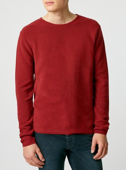 Topman Mens Red Burgundy Mini Rib Crew Neck Jumper