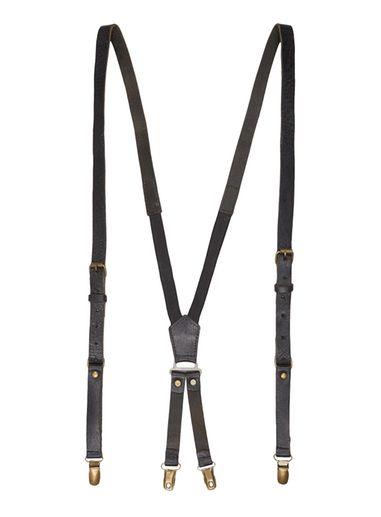 Topman Mens Black Leather Suspenders