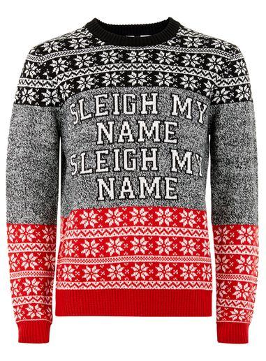 Topman Mens Grey Gray Salt And Pepper 'sleigh My Name' Sweater