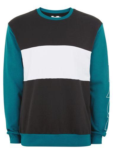 Topman Mens Navy Teal Panel 'react' Sweatshirt