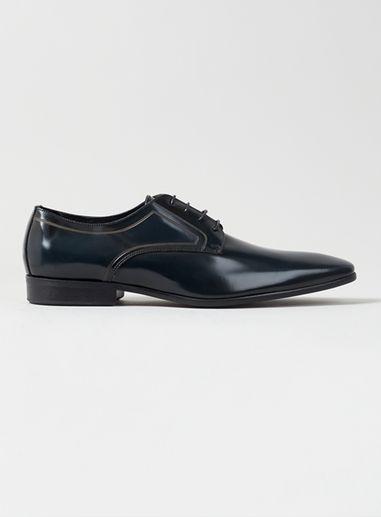 Topman Mens Black Leather Hi Shine Derby Shoes