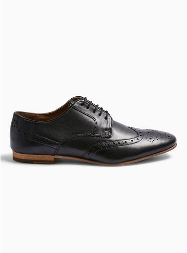 Topman Mens Black Real Leather Ferris Brogue Shoes