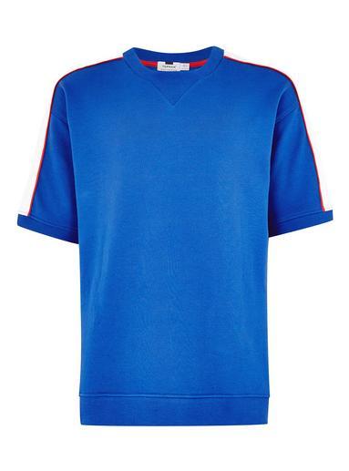 Topman Mens Cobalt Blue Panel Short Sleeve Sweatshirt