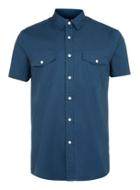 Topman Mens Blue Navy Poplin Short Sleeve Casual Shirt