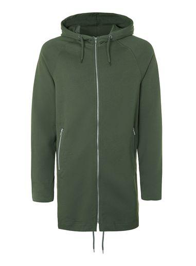 Topman Mens Green Khaki Jersey Longline Parka