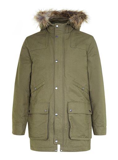 Topman Mens Green Khaki Longline Parka