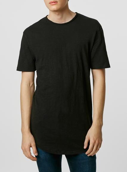 Topman Mens Black Slub Long Line T-shirt