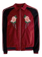 Topman Mens Red Faux Suede Zip Through Jacket With Embroidery