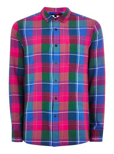 Topman Mens Pink Check Long Sleeve Shirt