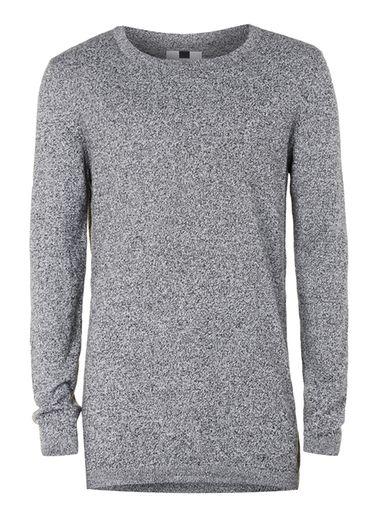 Topman Mens Mid Grey Black And White Twist Longline Crew Neck Sweater