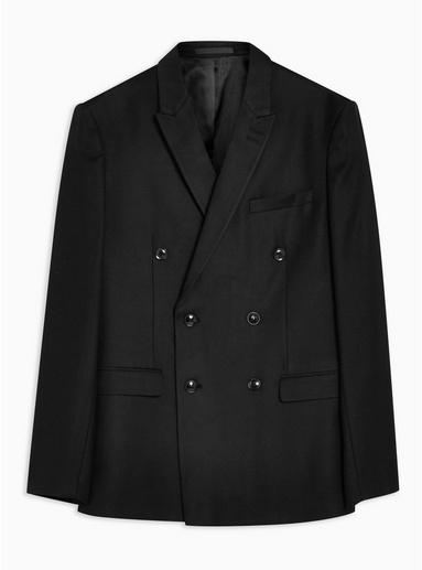 Topman Mens Black Textured Slim Double Breasted Blazer